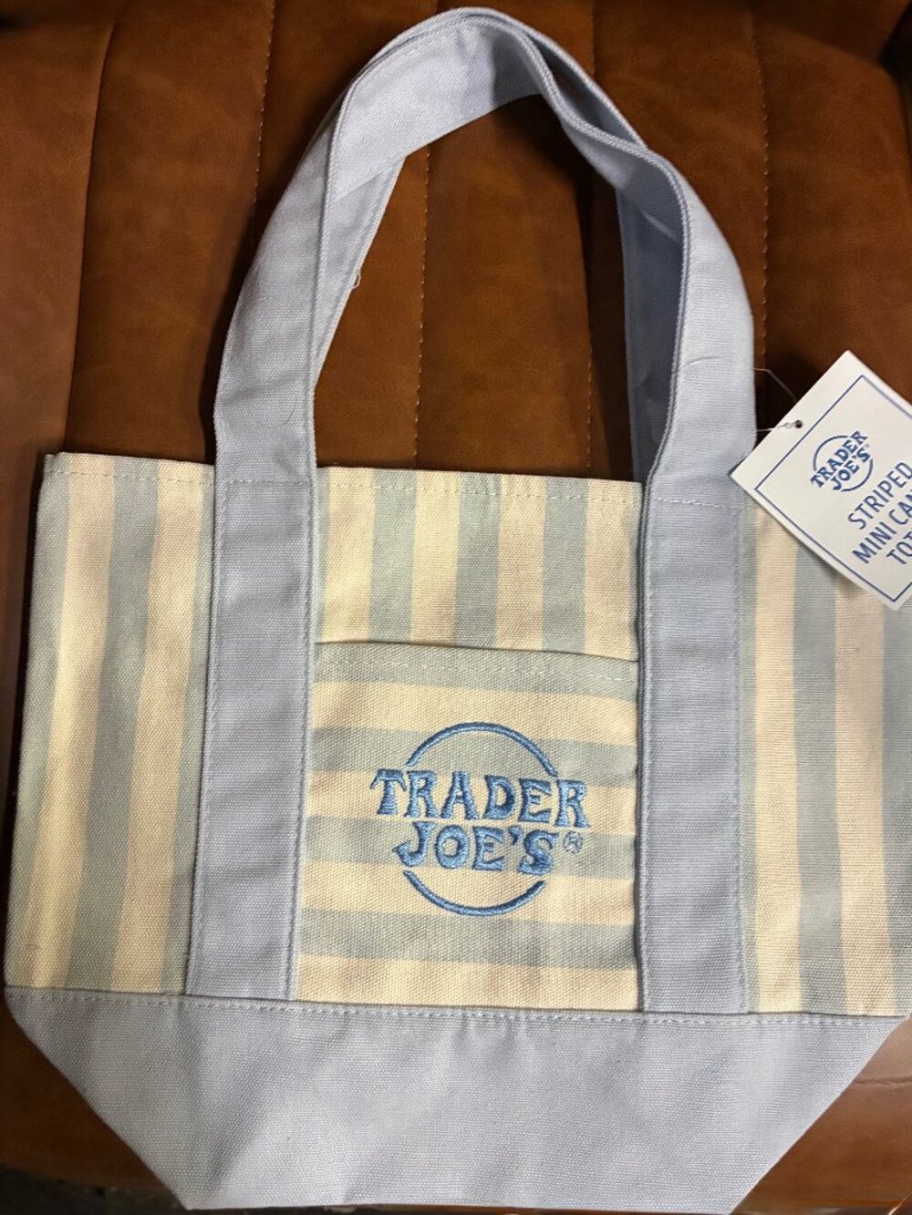 Trader Joe’s Limited Edition Striped Mini Canvas Tote Bag Blue